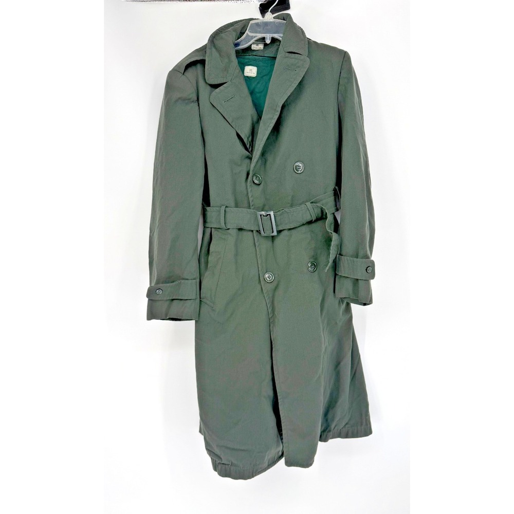 Vintage US ARMY Military Trench Coat Wool Gabardine 8405-782-2899 Size 38R Green
